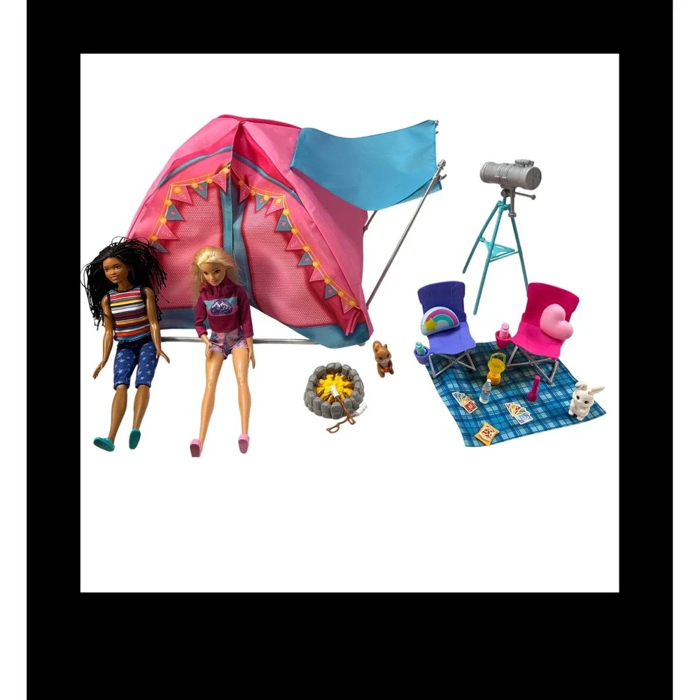 Barbie It Takes Two Camping Playset Brooklyn Malibu Dolls Tent Accessories Lot
